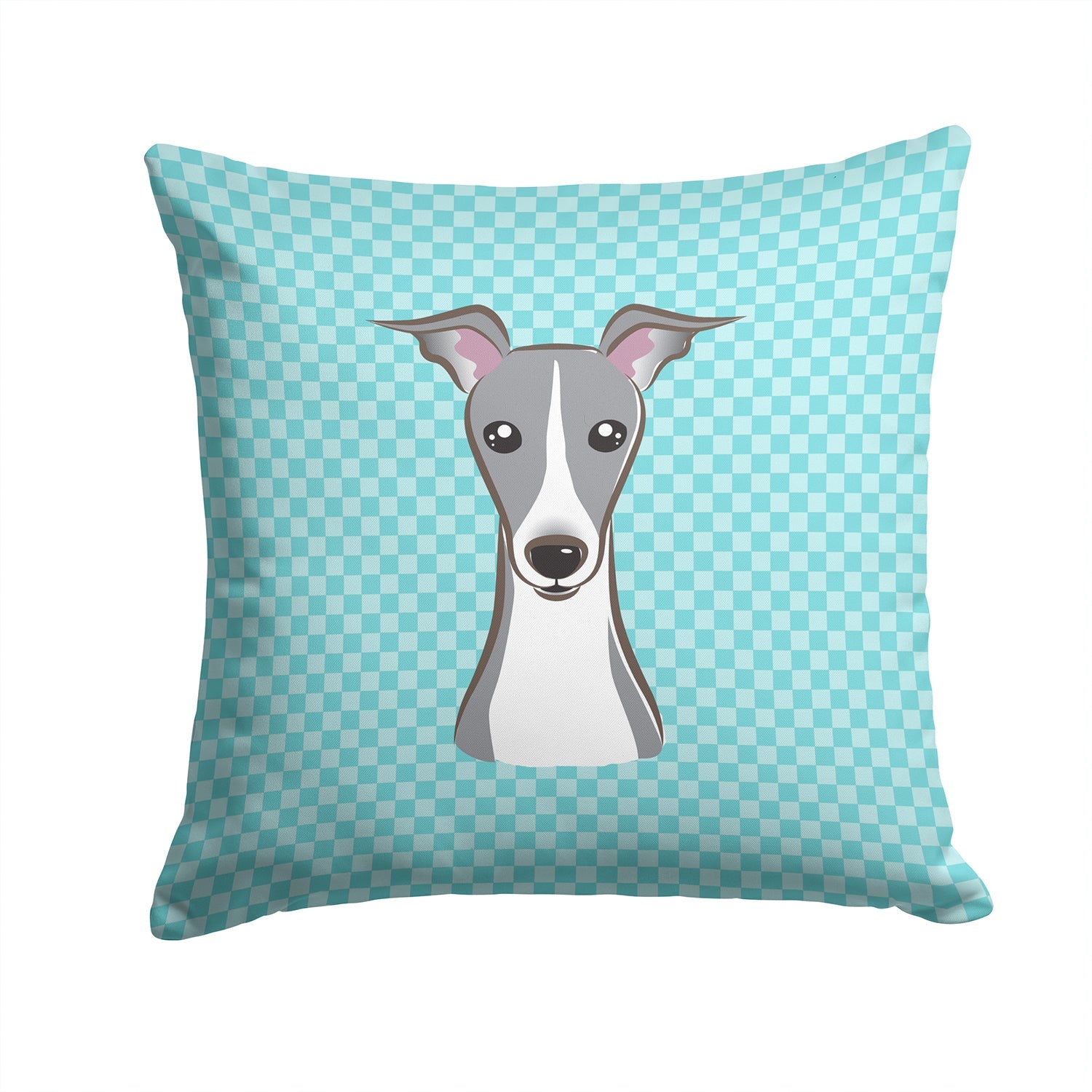 Checkerboard Blue Italian Greyhound Decorative Throw Pillow 14x14 Indoor Outdoor Accent Cushion, Fabric Cover with Insert for Sofa, Bed, Porch & Living Room