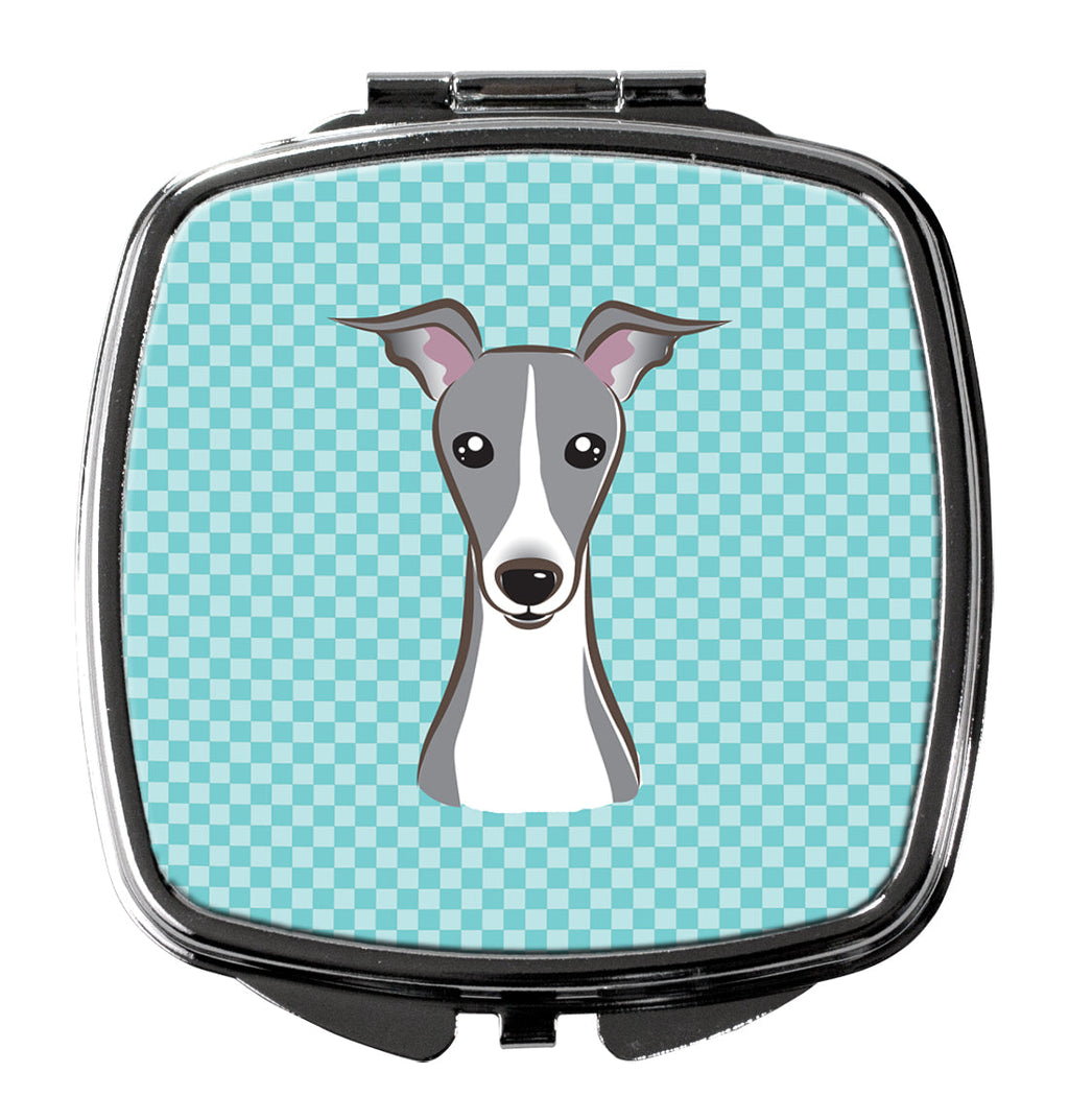 Checkerboard Blue Italian Greyhound Compact Mirror Decorative Travel Makeup Mirror for Women Girls Gifts Pocket Makeup Mirror Folding Handheld