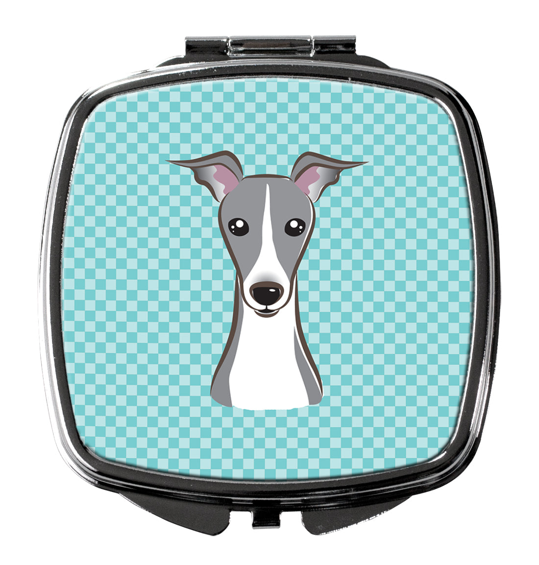 Checkerboard Blue Italian Greyhound Compact Mirror Decorative Travel Makeup Mirror for Women Girls Gifts Pocket Makeup Mirror Folding Handheld