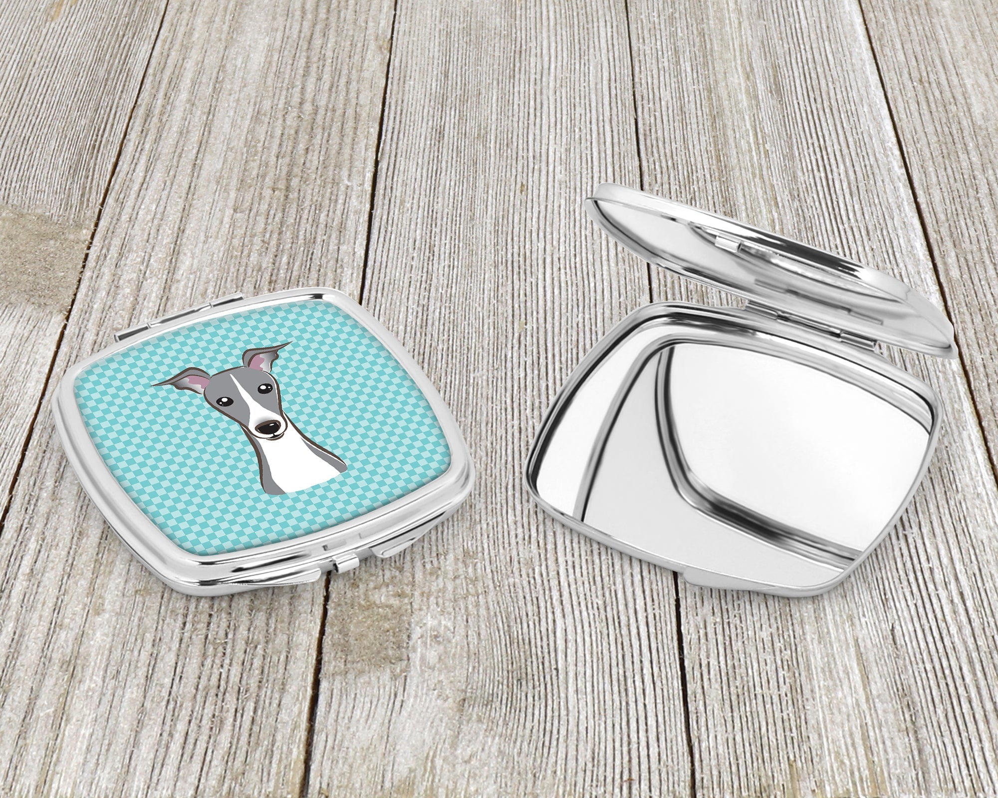 Checkerboard Blue Italian Greyhound Compact Mirror Decorative Travel Makeup Mirror for Women Girls Gifts Pocket Makeup Mirror Folding Handheld