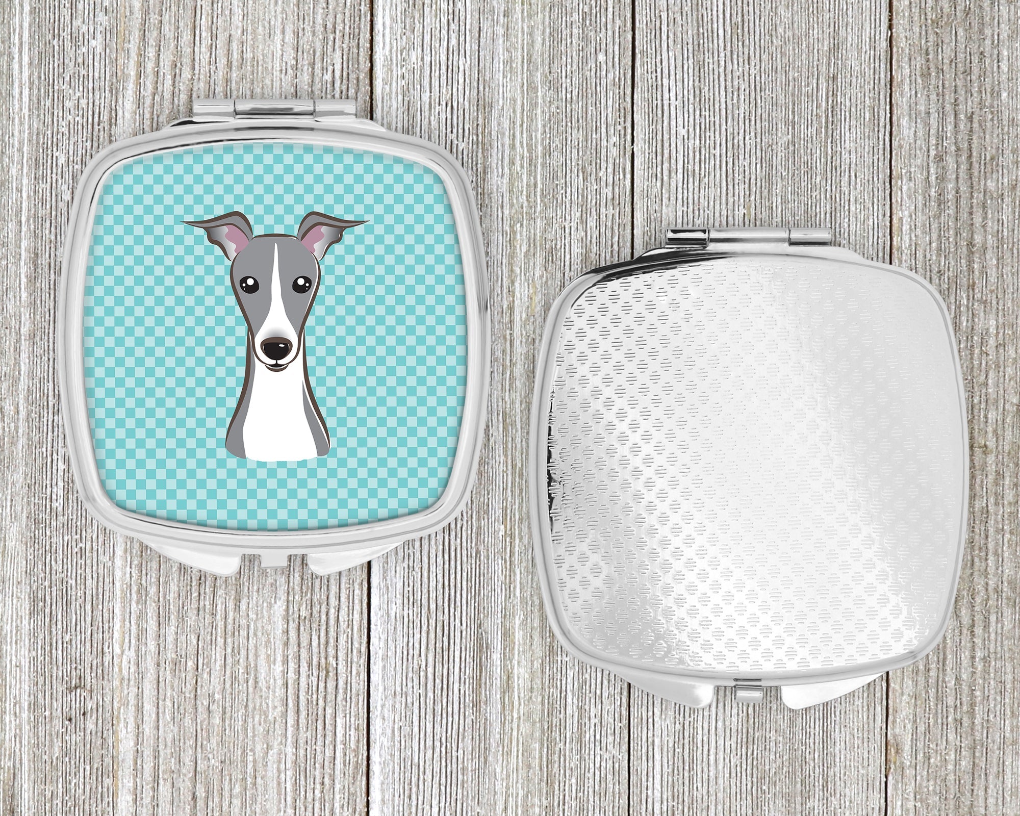 Checkerboard Blue Italian Greyhound Compact Mirror Decorative Travel Makeup Mirror for Women Girls Gifts Pocket Makeup Mirror Folding Handheld