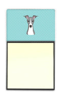 Checkerboard Blue Italian Greyhound Watercolor Sticky Note Holder Refillable Dispenser Desk Accessory 3x3 Pad Gift