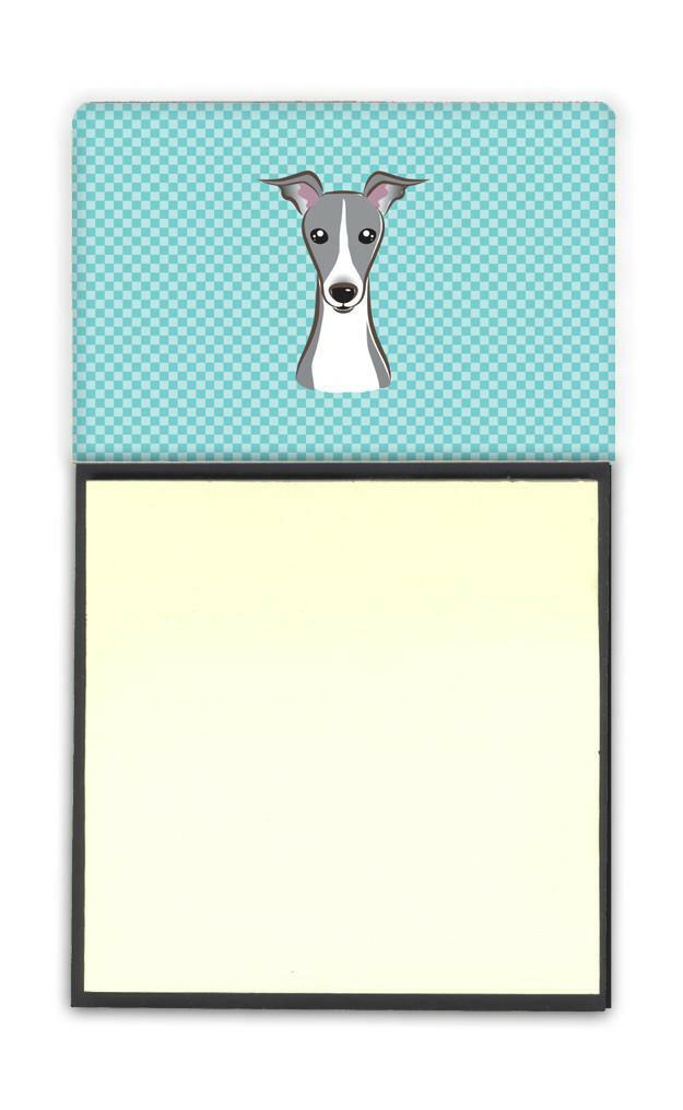 Checkerboard Blue Italian Greyhound Watercolor Sticky Note Holder Refillable Dispenser Desk Accessory 3x3 Pad Gift