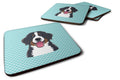 Checkerboard Blue Bernese Mountain Dog Foam Coasters Set of 4 Cup Coasters for Indoor Outdoor, Tabletop Protection, Anti Slip, Mouse pad Material