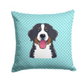 Checkerboard Blue Bernese Mountain Dog Decorative Throw Pillow 14x14 Indoor Outdoor Accent Cushion, Fabric Cover with Insert for Sofa, Bed, Porch & Living Room