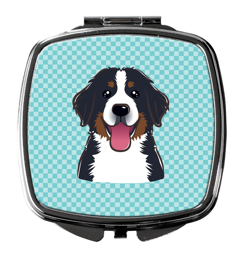 Checkerboard Blue Bernese Mountain Dog Compact Mirror Decorative Travel Makeup Mirror for Women Girls Gifts Pocket Makeup Mirror Folding Handheld