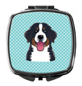 Checkerboard Blue Bernese Mountain Dog Compact Mirror Decorative Travel Makeup Mirror for Women Girls Gifts Pocket Makeup Mirror Folding Handheld