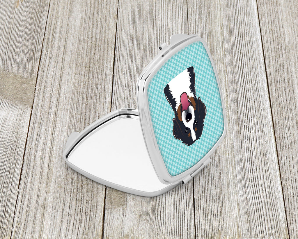 Checkerboard Blue Bernese Mountain Dog Compact Mirror Decorative Travel Makeup Mirror for Women Girls Gifts Pocket Makeup Mirror Folding Handheld