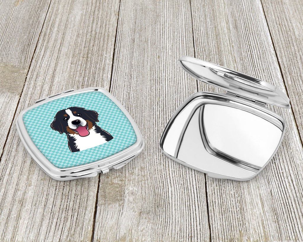 Checkerboard Blue Bernese Mountain Dog Compact Mirror Decorative Travel Makeup Mirror for Women Girls Gifts Pocket Makeup Mirror Folding Handheld