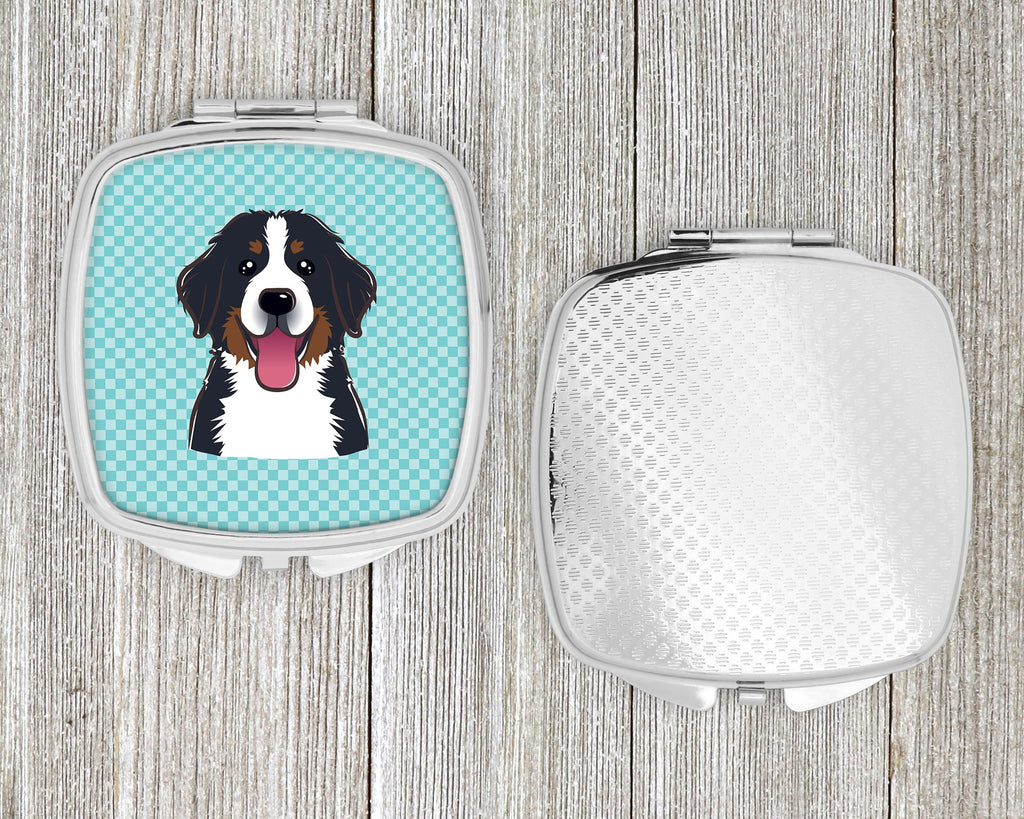 Checkerboard Blue Bernese Mountain Dog Compact Mirror Decorative Travel Makeup Mirror for Women Girls Gifts Pocket Makeup Mirror Folding Handheld