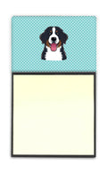 Checkerboard Blue Bernese Mountain Dog Watercolor Sticky Note Holder Refillable Dispenser Desk Accessory 3x3 Pad Gift