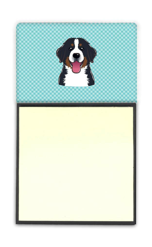 Checkerboard Blue Bernese Mountain Dog Watercolor Sticky Note Holder Refillable Dispenser Desk Accessory 3x3 Pad Gift