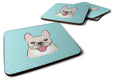 Checkerboard Blue French Bulldog Foam Coasters Set of 4 Cup Coasters for Indoor Outdoor, Tabletop Protection, Anti Slip, Mouse pad Material