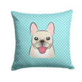 Checkerboard Blue French Bulldog Decorative Throw Pillow 14x14 Indoor Outdoor Accent Cushion, Fabric Cover with Insert for Sofa, Bed, Porch & Living Room