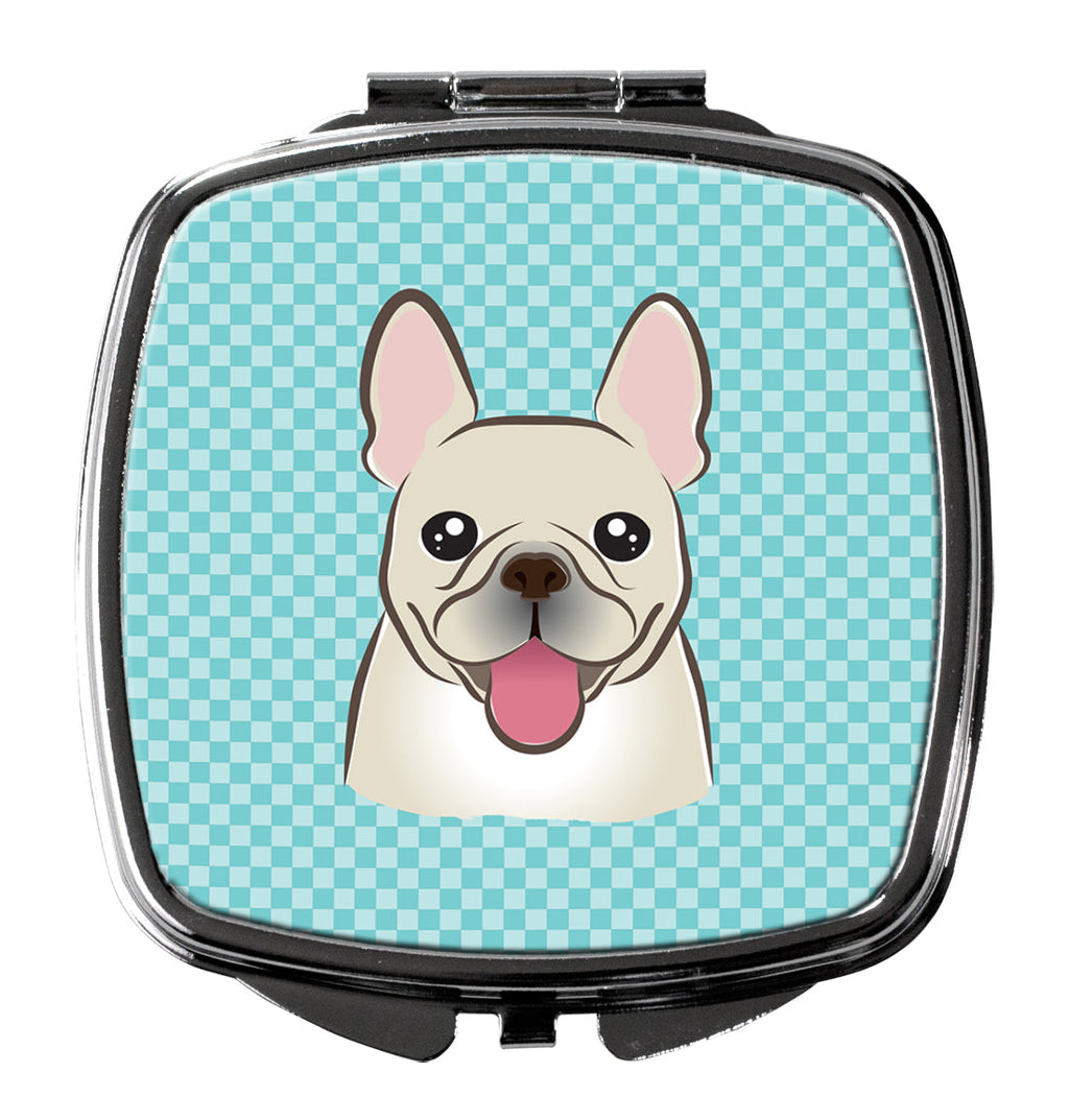 Checkerboard Blue French Bulldog Compact Mirror Decorative Travel Makeup Mirror for Women Girls Gifts Pocket Makeup Mirror Folding Handheld