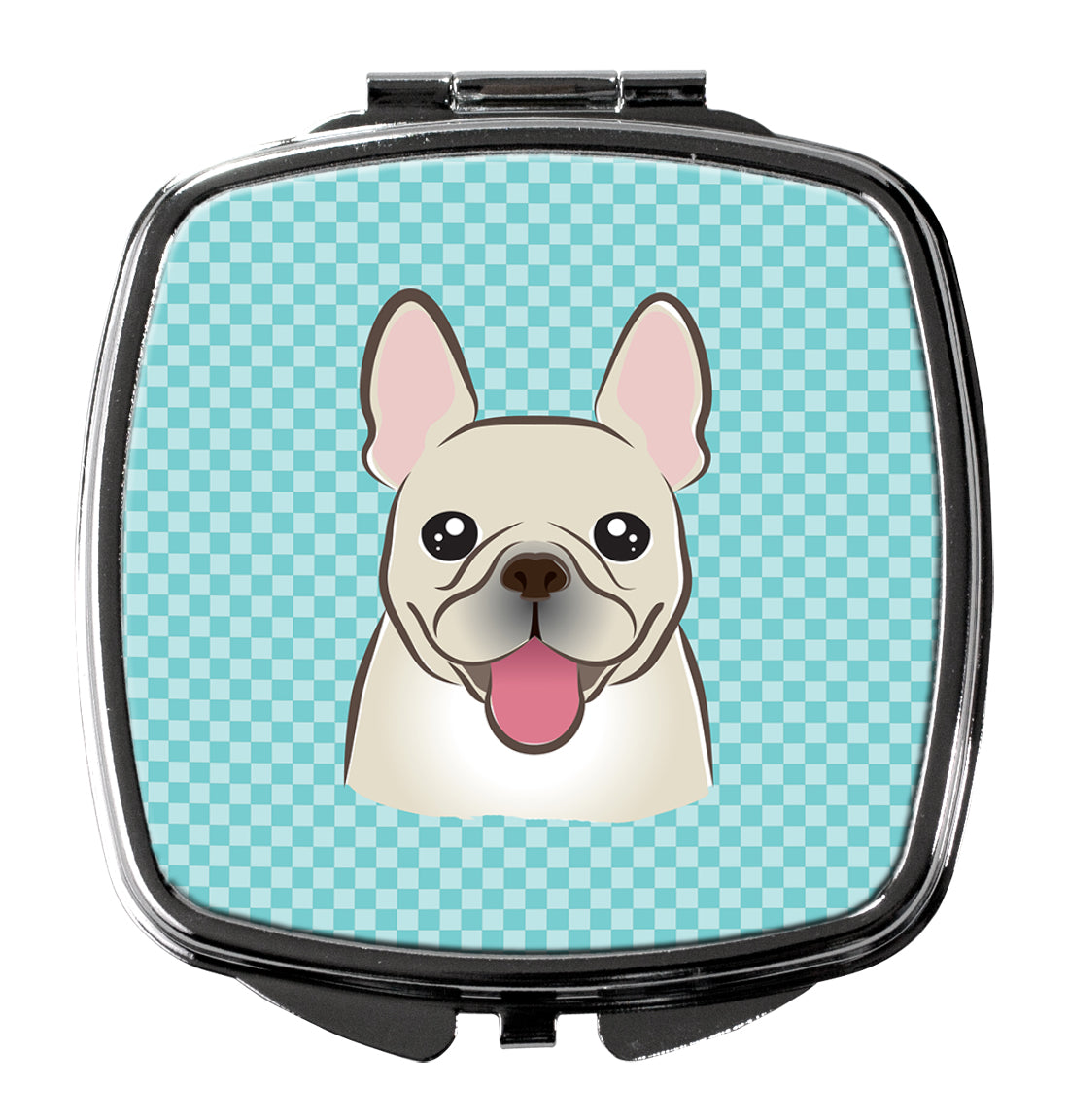 Checkerboard Blue French Bulldog Compact Mirror Decorative Travel Makeup Mirror for Women Girls Gifts Pocket Makeup Mirror Folding Handheld