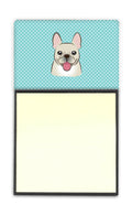 Checkerboard Blue French Bulldog Watercolor Sticky Note Holder Refillable Dispenser Desk Accessory 3x3 Pad Gift
