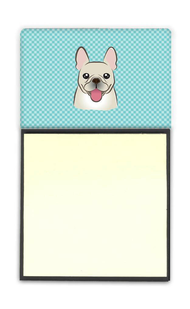 Checkerboard Blue French Bulldog Watercolor Sticky Note Holder Refillable Dispenser Desk Accessory 3x3 Pad Gift