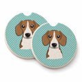 Checkerboard Blue Beagle Set of 2 Cup Holder Car Coasters Absorbent Round Sandstone Coasters Gifts for Men or Women, 2.5, Multicolor