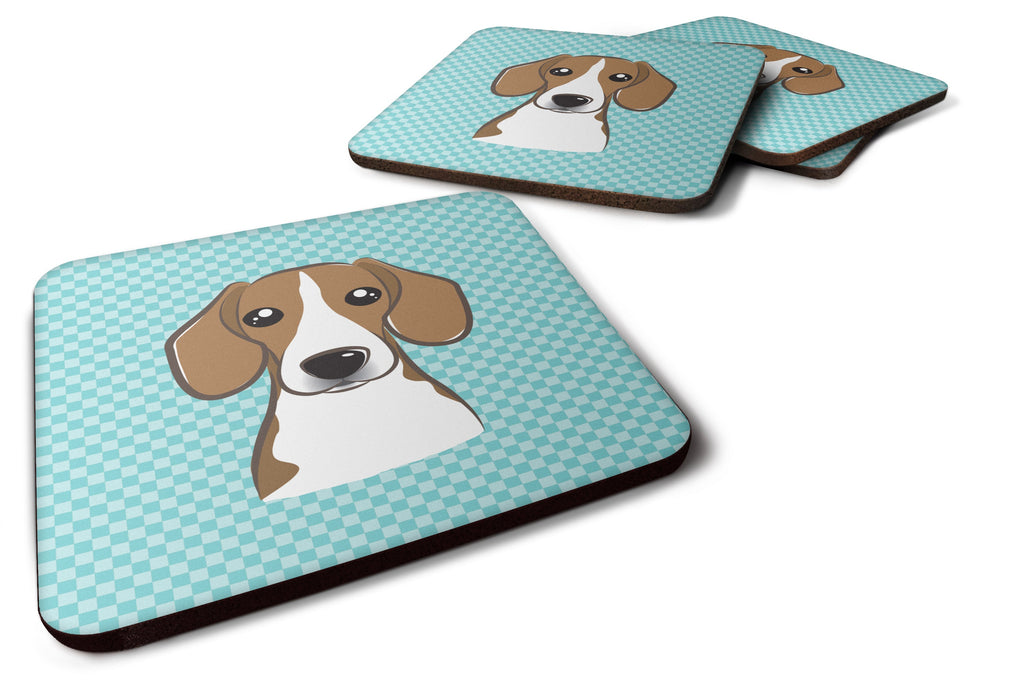 Checkerboard Blue Beagle Foam Coasters Set of 4 Cup Coasters for Indoor Outdoor, Tabletop Protection, Anti Slip, Mouse pad Material