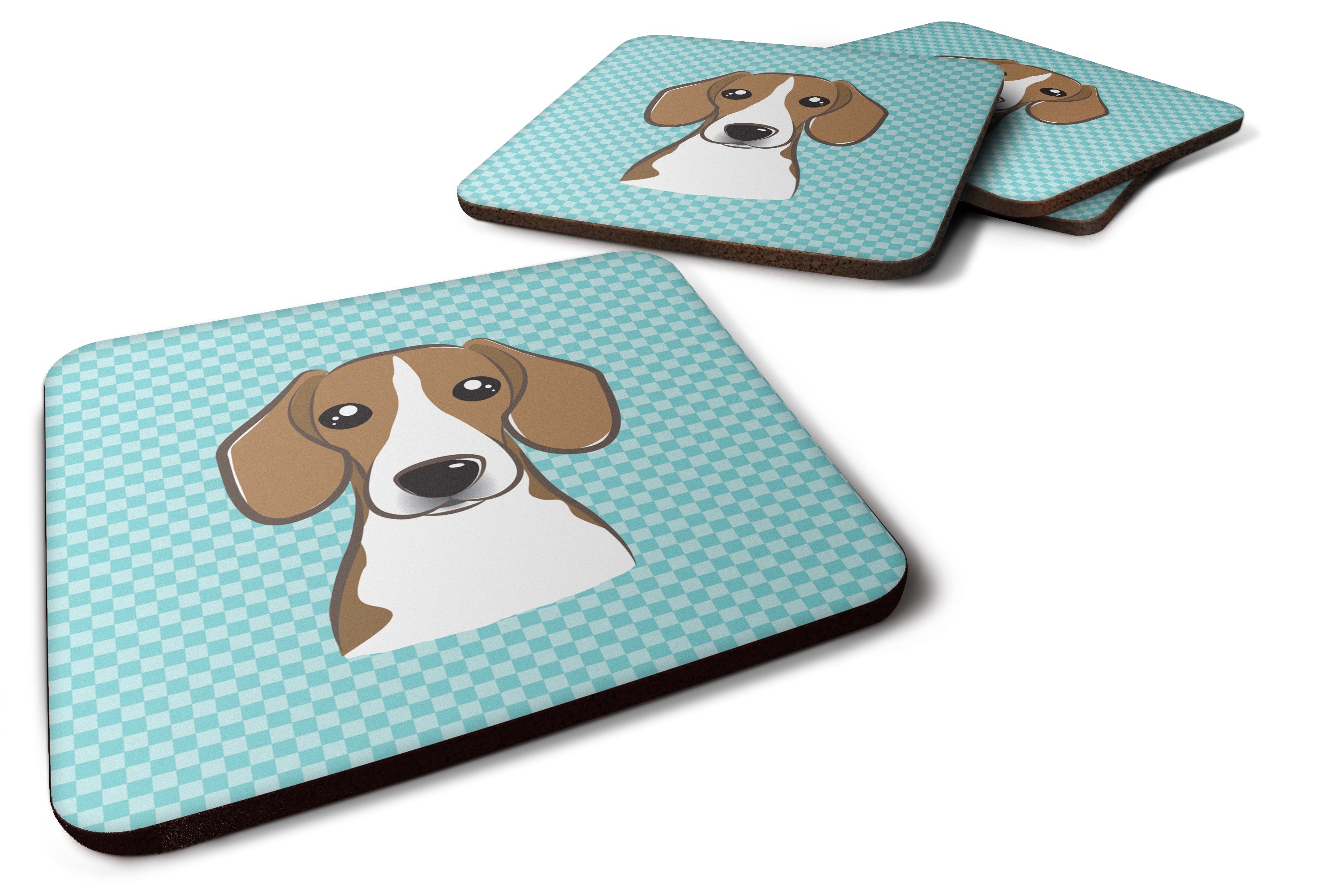 Checkerboard Blue Beagle Foam Coasters Set of 4 Cup Coasters for Indoor Outdoor, Tabletop Protection, Anti Slip, Mouse pad Material