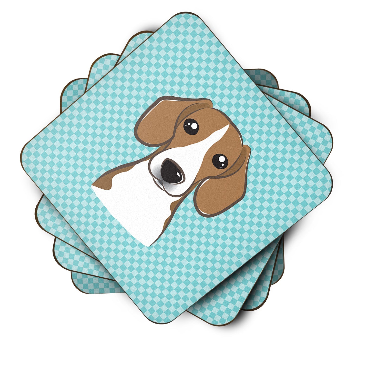Checkerboard Blue Beagle Foam Coasters Set of 4 Cup Coasters for Indoor Outdoor, Tabletop Protection, Anti Slip, Mouse pad Material