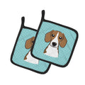 Checkerboard Blue Beagle Pot Holder Set of 2 Heat Resistant Quilted Hot Pads 7.5 x 7.5 Inch, Insulated Kitchen Trivets for Cooking & Baking