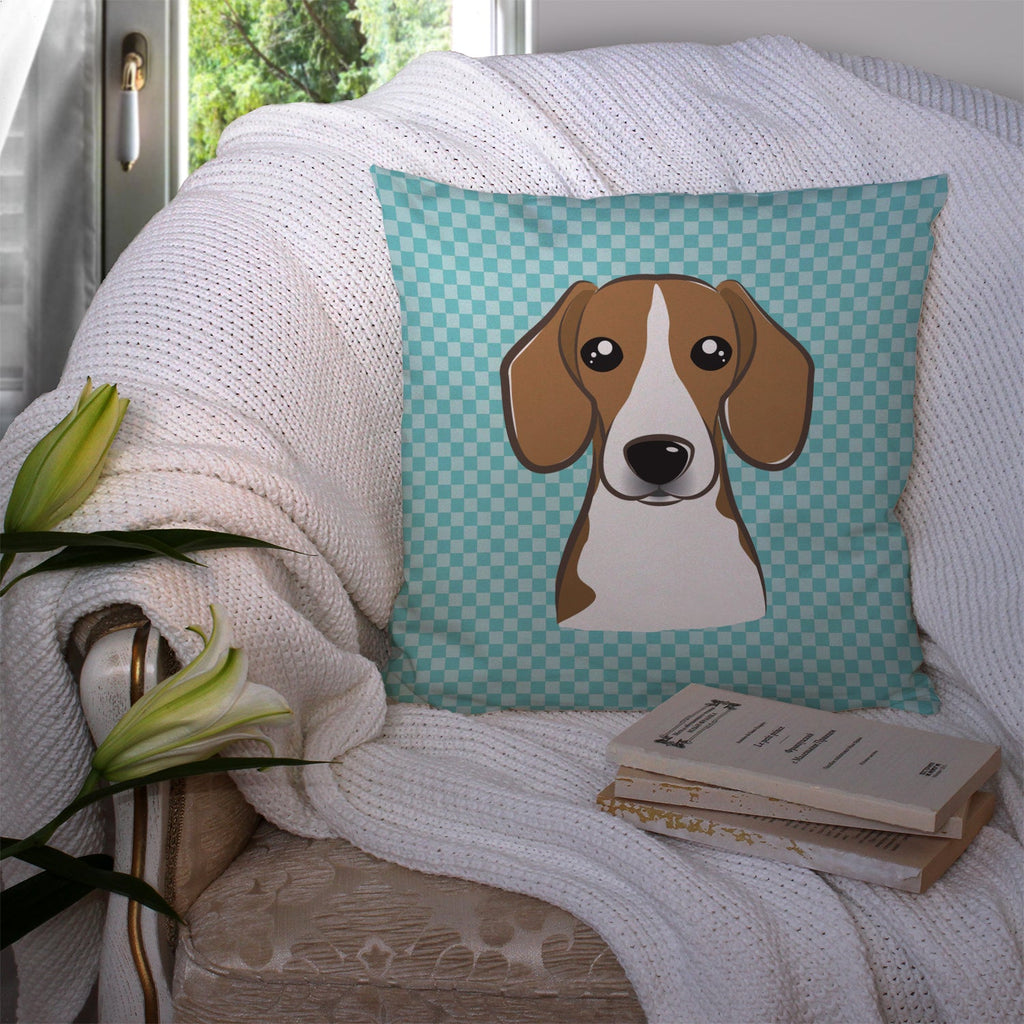 Checkerboard Blue Beagle Decorative Throw Pillow 14x14 Indoor Outdoor Accent Cushion, Fabric Cover with Insert for Sofa, Bed, Porch & Living Room