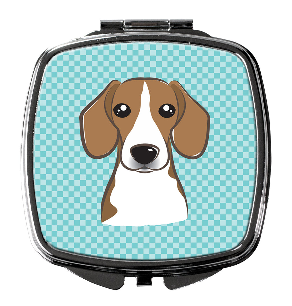 Checkerboard Blue Beagle Compact Mirror Decorative Travel Makeup Mirror for Women Girls Gifts Pocket Makeup Mirror Folding Handheld