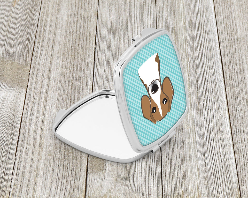 Checkerboard Blue Beagle Compact Mirror Decorative Travel Makeup Mirror for Women Girls Gifts Pocket Makeup Mirror Folding Handheld