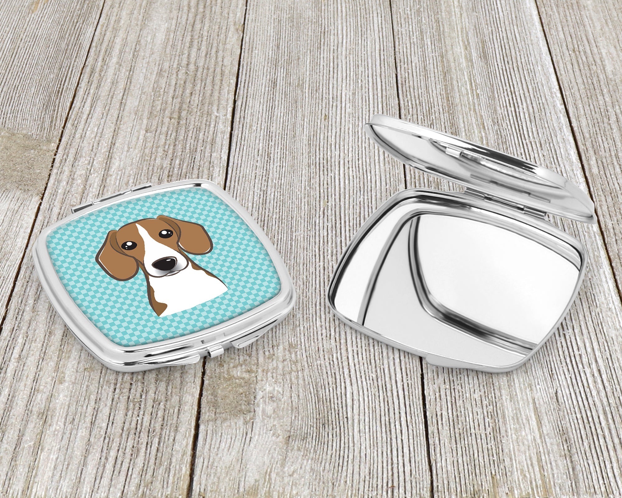 Checkerboard Blue Beagle Compact Mirror Decorative Travel Makeup Mirror for Women Girls Gifts Pocket Makeup Mirror Folding Handheld