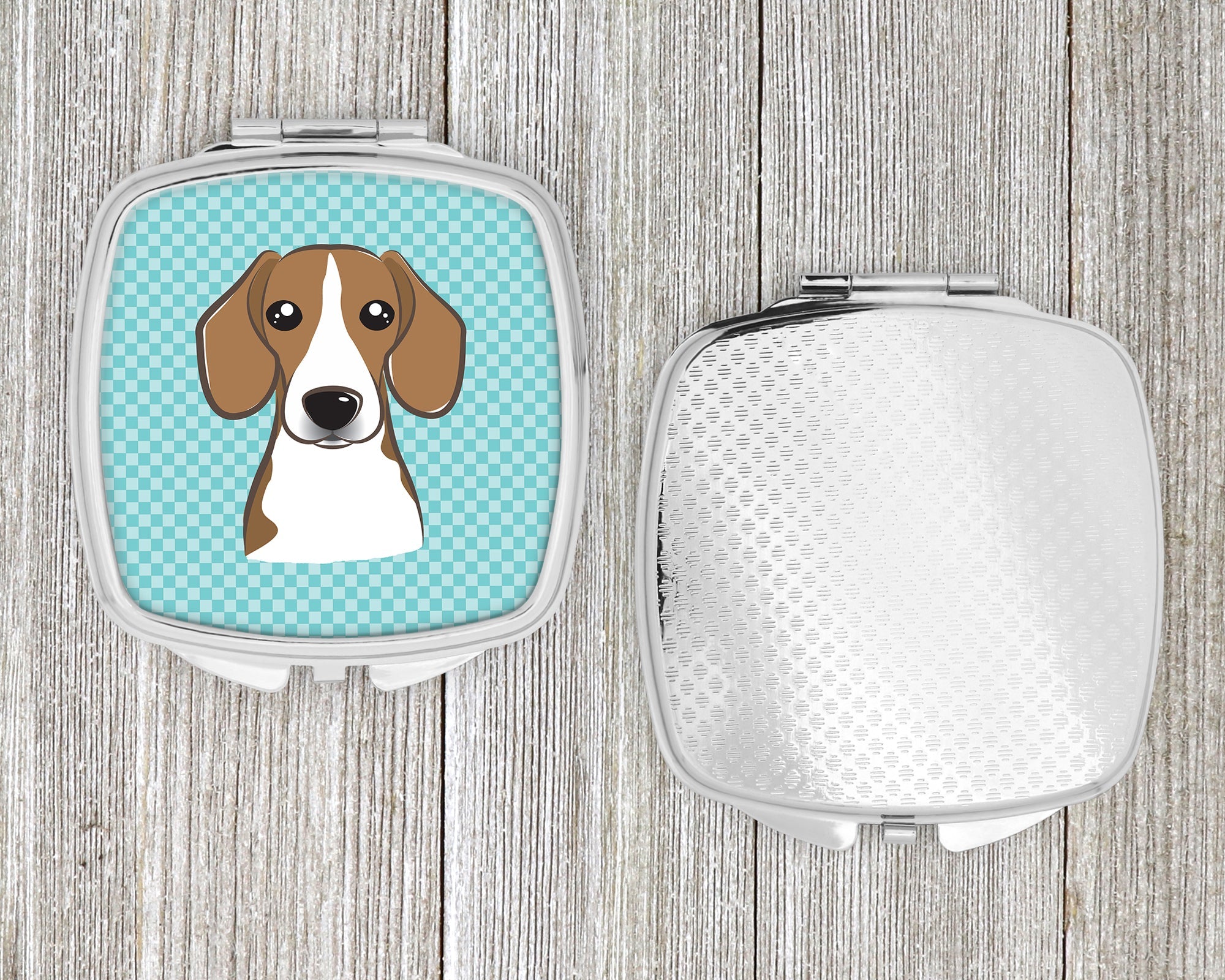 Checkerboard Blue Beagle Compact Mirror Decorative Travel Makeup Mirror for Women Girls Gifts Pocket Makeup Mirror Folding Handheld