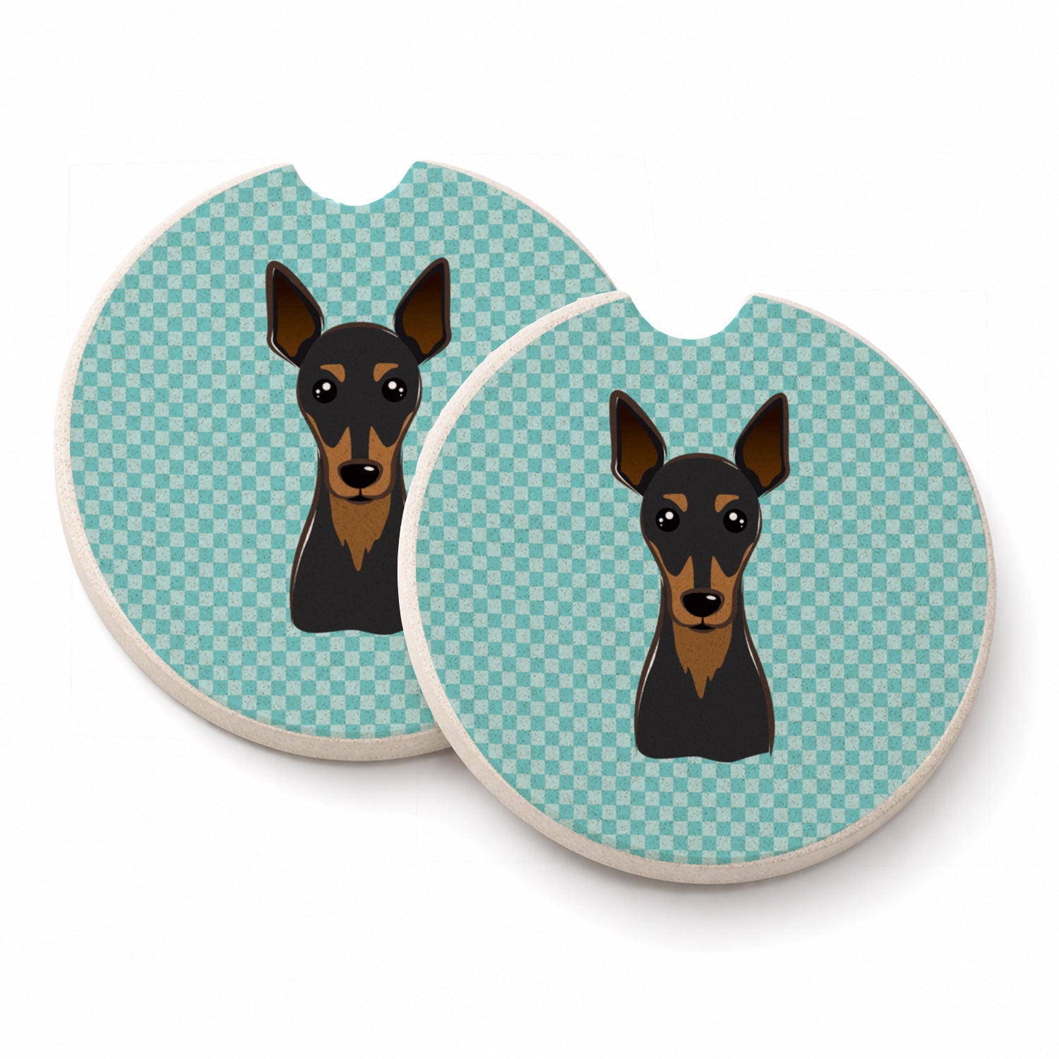 Checkerboard Blue Min Pin Set of 2 Cup Holder Car Coasters Absorbent Round Sandstone Coasters Gifts for Men or Women, 2.5, Multicolor