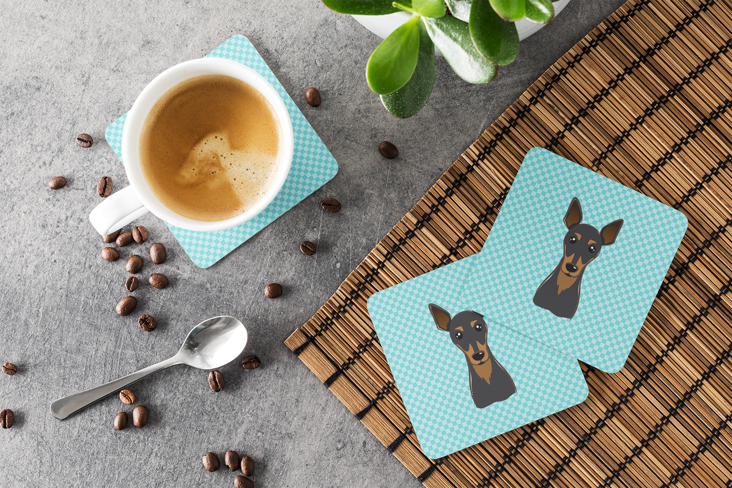 Checkerboard Blue Min Pin Foam Coasters Set of 4 Cup Coasters for Indoor Outdoor, Tabletop Protection, Anti Slip, Mouse pad Material