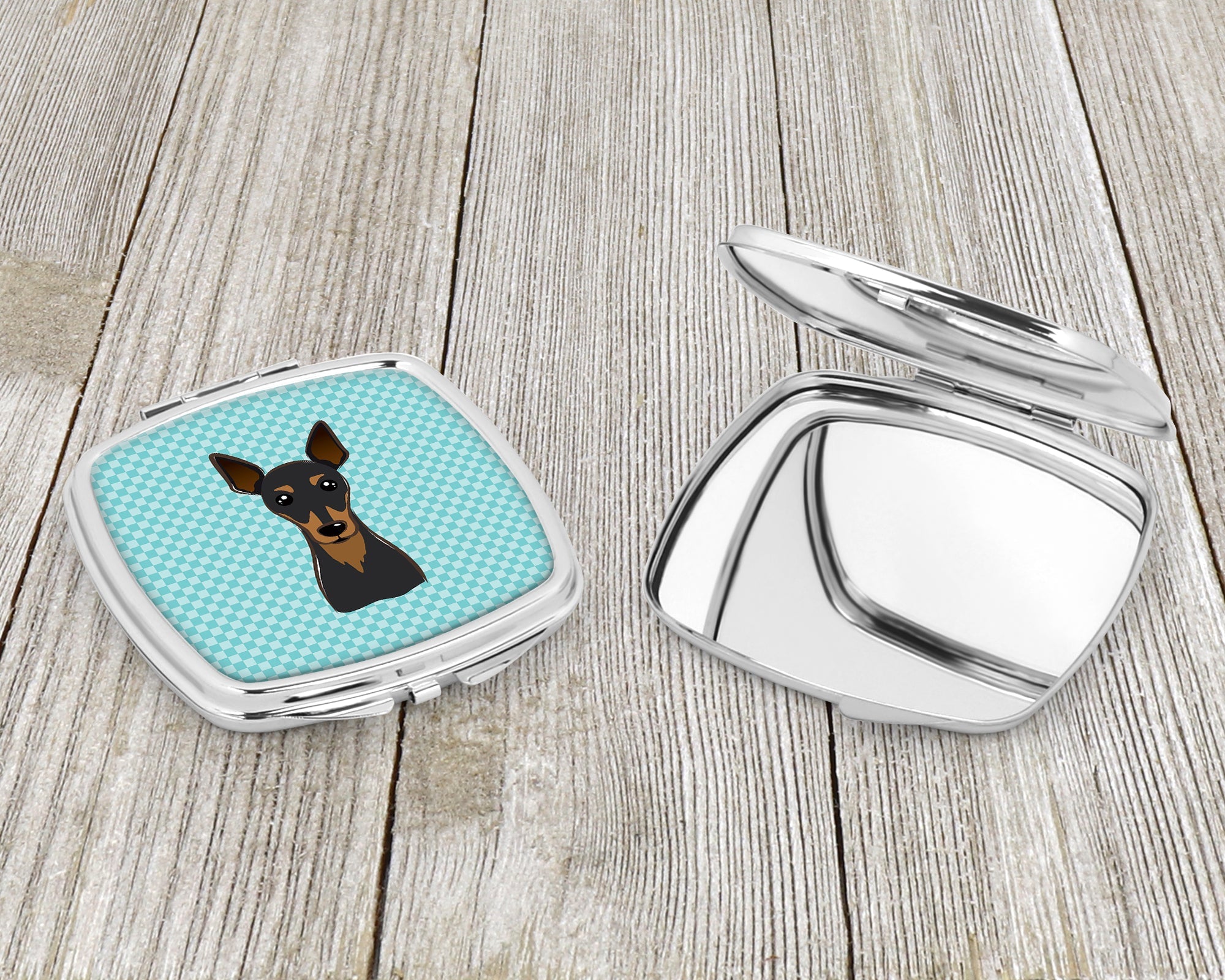 Checkerboard Blue Min Pin Compact Mirror Decorative Travel Makeup Mirror for Women Girls Gifts Pocket Makeup Mirror Folding Handheld