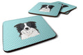 Checkerboard Blue Border Collie Foam Coasters Set of 4 Cup Coasters for Indoor Outdoor, Tabletop Protection, Anti Slip, Mouse pad Material