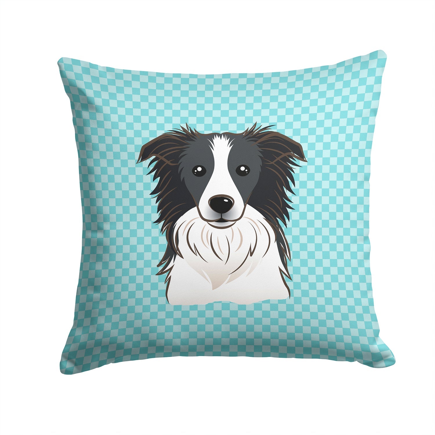 Checkerboard Blue Border Collie Decorative Throw Pillow 14x14 Indoor Outdoor Accent Cushion, Fabric Cover with Insert for Sofa, Bed, Porch & Living Room