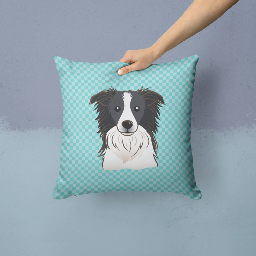 Checkerboard Blue Border Collie Decorative Throw Pillow 14x14 Indoor Outdoor Accent Cushion, Fabric Cover with Insert for Sofa, Bed, Porch & Living Room