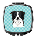 Checkerboard Blue Border Collie Compact Mirror Decorative Travel Makeup Mirror for Women Girls Gifts Pocket Makeup Mirror Folding Handheld