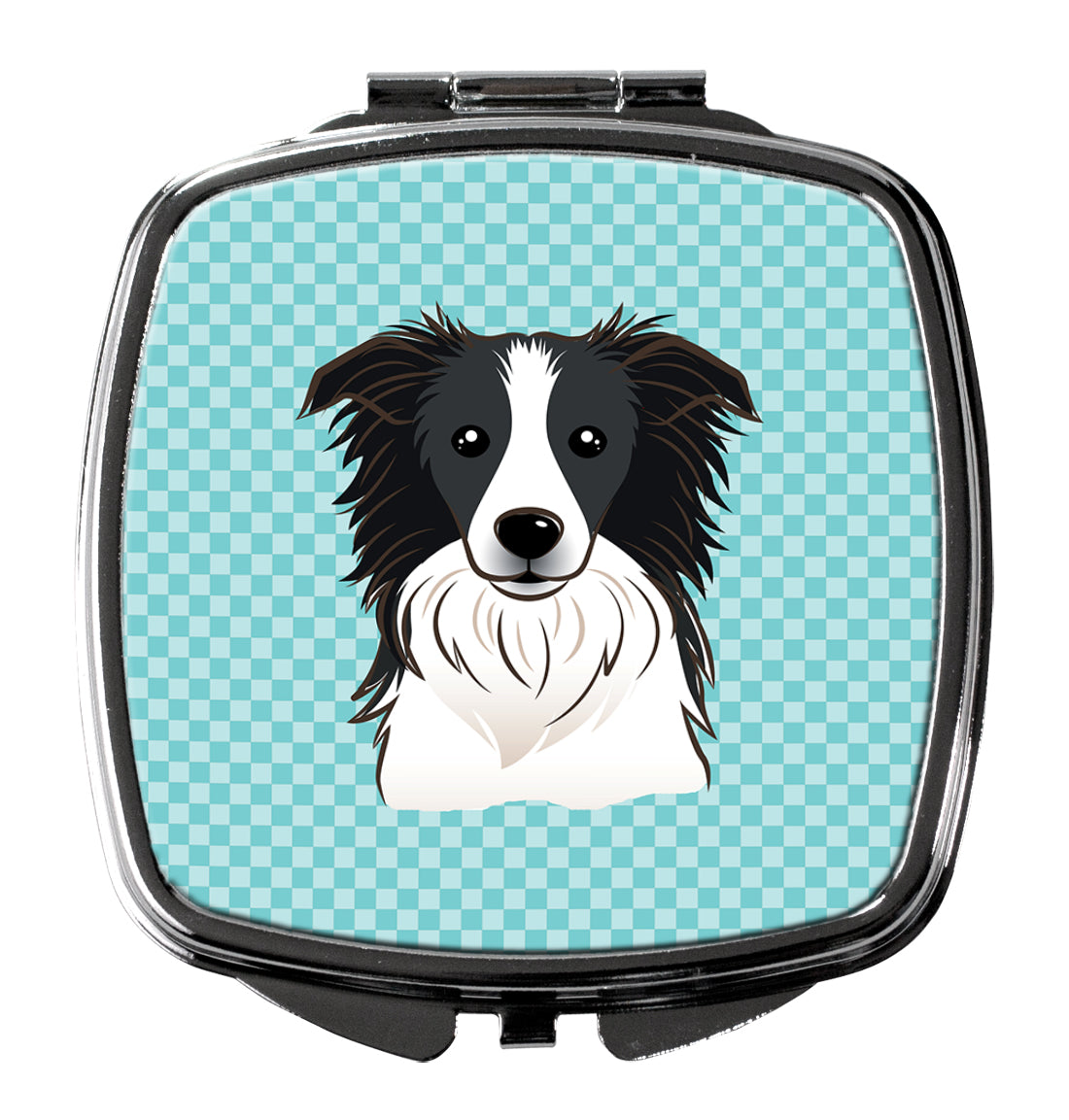 Checkerboard Blue Border Collie Compact Mirror Decorative Travel Makeup Mirror for Women Girls Gifts Pocket Makeup Mirror Folding Handheld
