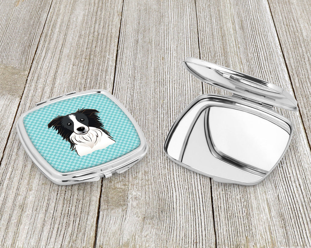 Checkerboard Blue Border Collie Compact Mirror Decorative Travel Makeup Mirror for Women Girls Gifts Pocket Makeup Mirror Folding Handheld