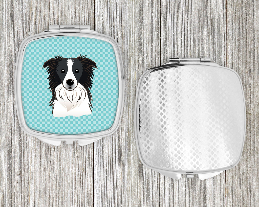 Checkerboard Blue Border Collie Compact Mirror Decorative Travel Makeup Mirror for Women Girls Gifts Pocket Makeup Mirror Folding Handheld