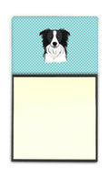 Checkerboard Blue Border Collie Watercolor Sticky Note Holder Refillable Dispenser Desk Accessory 3x3 Pad Gift