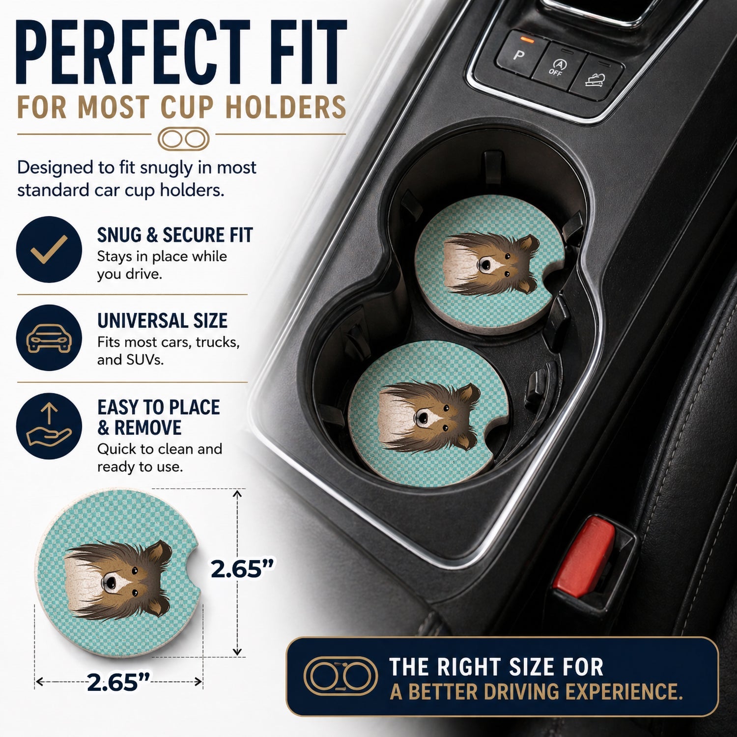 Checkerboard Blue Sheltie Set of 2 Cup Holder Car Coasters Absorbent Round Sandstone Coasters Gifts for Men or Women, 2.5, Multicolor