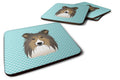 Checkerboard Blue Sheltie Foam Coasters Set of 4 Cup Coasters for Indoor Outdoor, Tabletop Protection, Anti Slip, Mouse pad Material