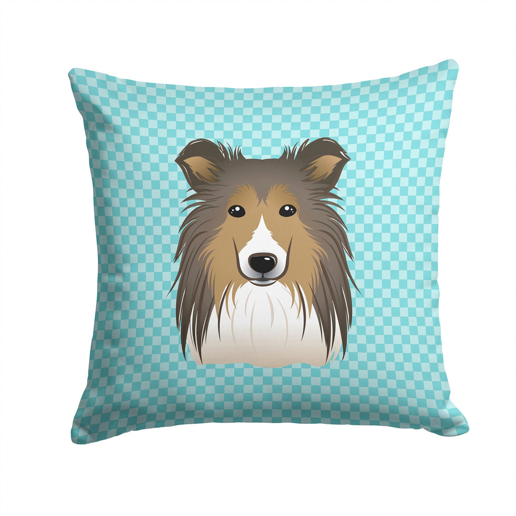 Checkerboard Blue Sheltie Decorative Throw Pillow 14x14 Indoor Outdoor Accent Cushion, Fabric Cover with Insert for Sofa, Bed, Porch & Living Room