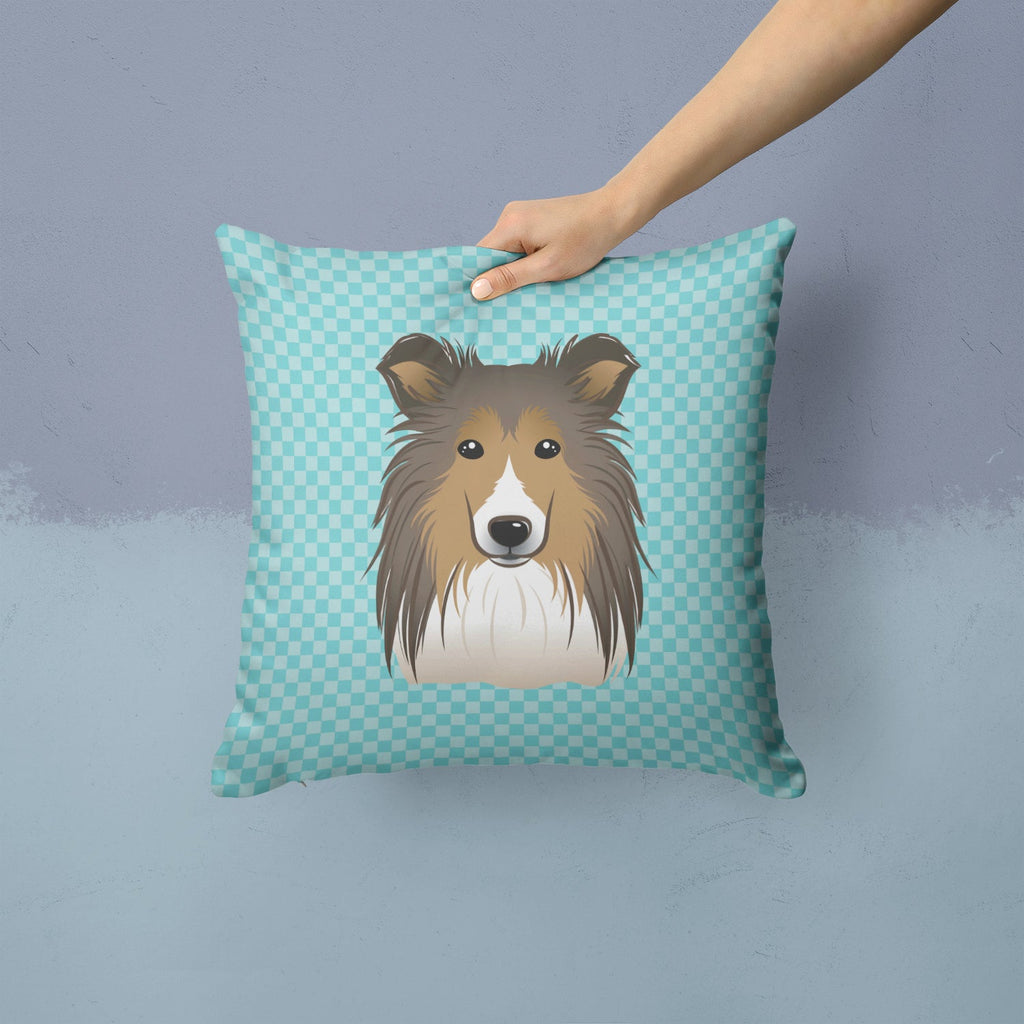 Checkerboard Blue Sheltie Decorative Throw Pillow 14x14 Indoor Outdoor Accent Cushion, Fabric Cover with Insert for Sofa, Bed, Porch & Living Room