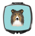 Checkerboard Blue Sheltie Compact Mirror Decorative Travel Makeup Mirror for Women Girls Gifts Pocket Makeup Mirror Folding Handheld