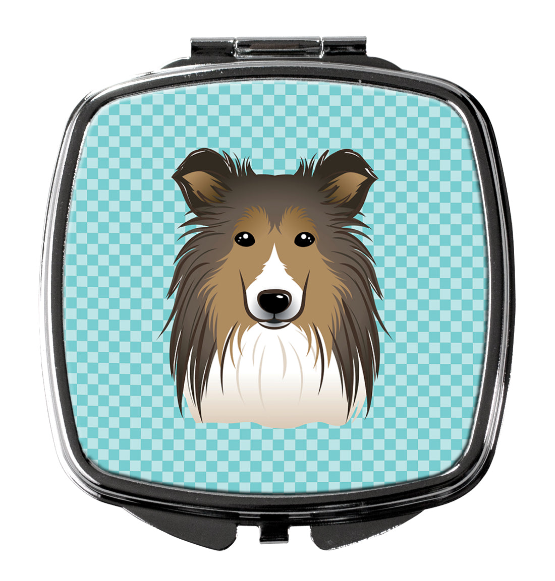 Checkerboard Blue Sheltie Compact Mirror Decorative Travel Makeup Mirror for Women Girls Gifts Pocket Makeup Mirror Folding Handheld