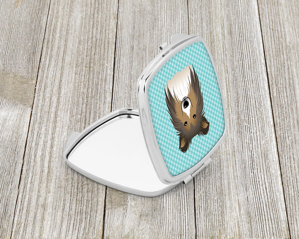 Checkerboard Blue Sheltie Compact Mirror Decorative Travel Makeup Mirror for Women Girls Gifts Pocket Makeup Mirror Folding Handheld